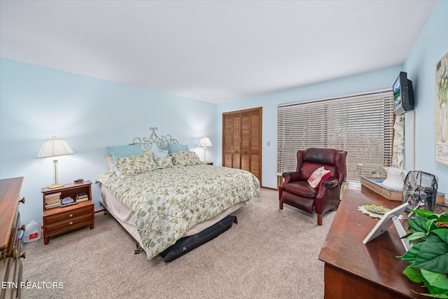 carpeted bedroom featuring a closet