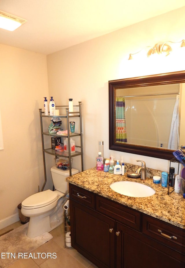 bathroom featuring toilet, tile patterned flooring, and vanity