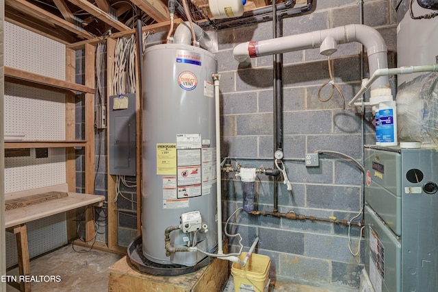 utility room with water heater and electric panel