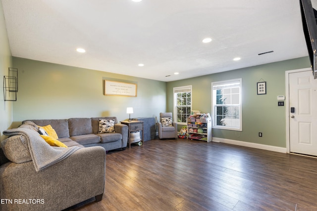 living room featuring dark hardwood / wood-style flooring