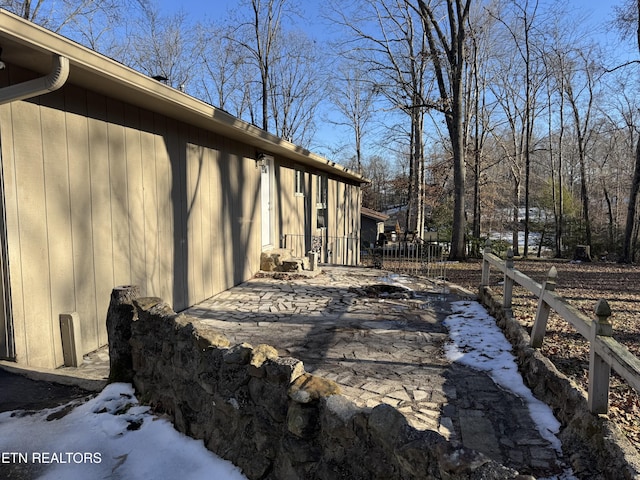 view of snow covered property