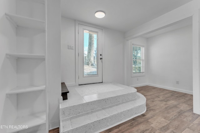 foyer entrance with hardwood / wood-style flooring