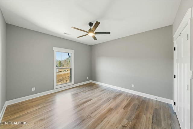 interior space featuring ceiling fan and light wood-type flooring