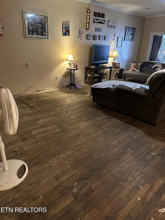 living room with dark hardwood / wood-style floors