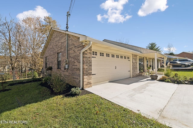 single story home with a garage and a front yard