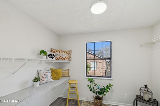 office area featuring hardwood / wood-style floors and a textured ceiling