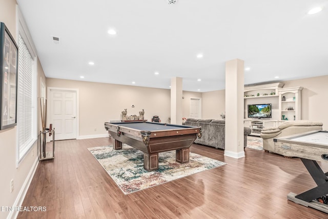 game room featuring pool table and hardwood / wood-style floors