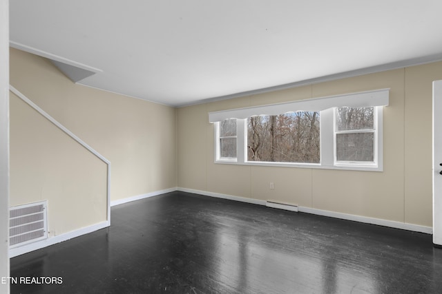 unfurnished room with baseboard heating