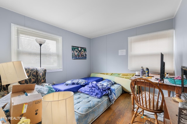 bedroom featuring dark hardwood / wood-style flooring