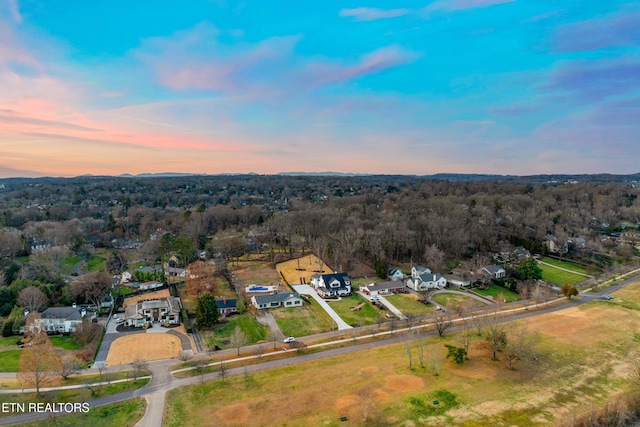 view of aerial view at dusk