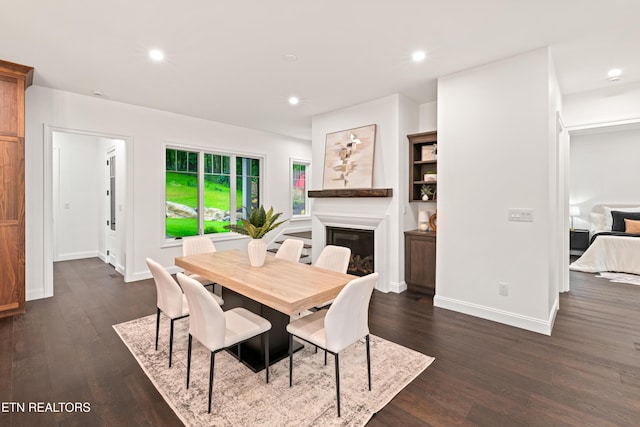 1521 Cherokee Blvd, Knoxville, TN 37919 - dining space featuring dark wood-type flooring, recessed lighting, baseboards, and a glass covered fireplace
