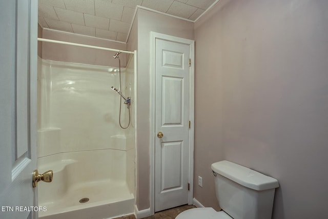 bathroom with toilet and a shower