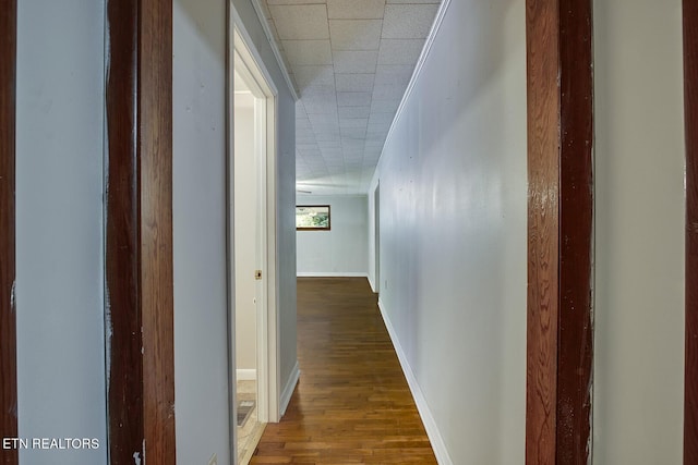 hallway with dark wood-type flooring