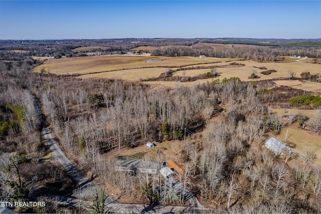 aerial view featuring a rural view