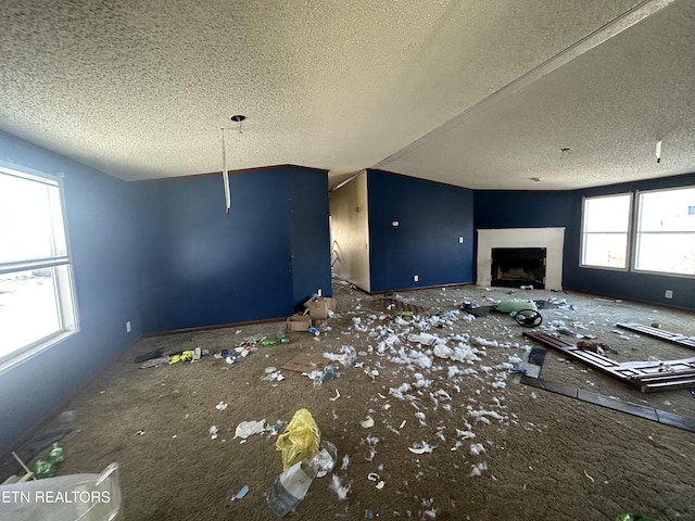 unfurnished living room featuring a textured ceiling and a healthy amount of sunlight