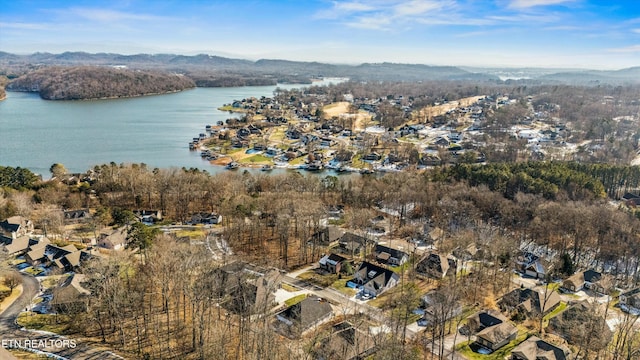 aerial view with a water and mountain view