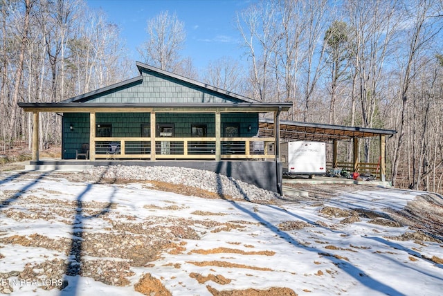 view of snow covered exterior