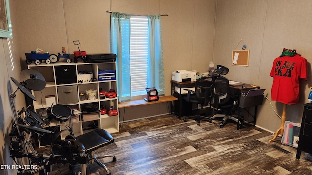 office area with hardwood / wood-style flooring