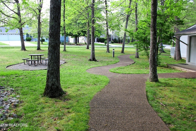 view of home's community with a yard