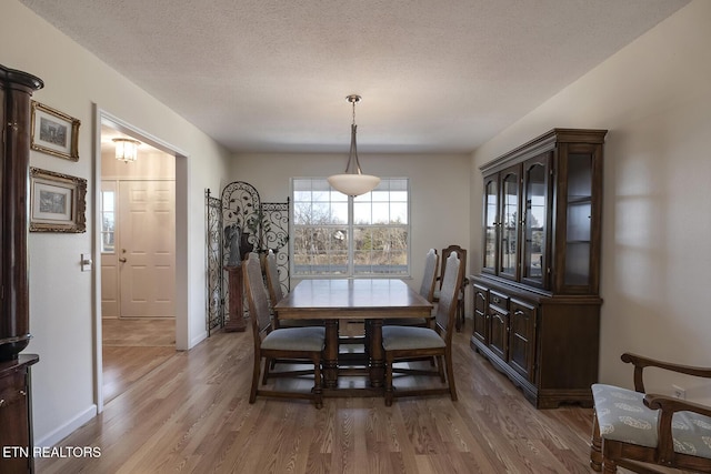 dining area featuring hardwood / wood-style floors and a textured ceiling