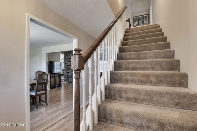 staircase featuring wood-type flooring