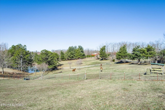 view of yard with a rural view and a water view