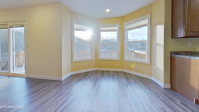 unfurnished dining area with light hardwood / wood-style flooring