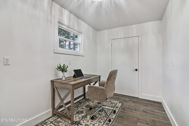 office with dark hardwood / wood-style floors