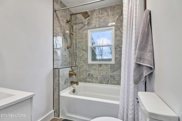 full bathroom featuring toilet, vanity, and shower / bath combo