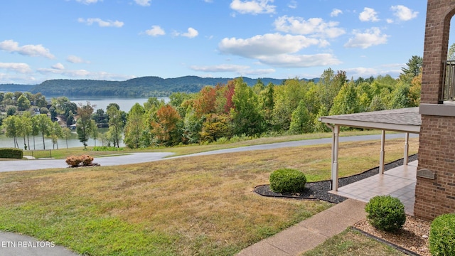 view of mountain feature featuring a water view