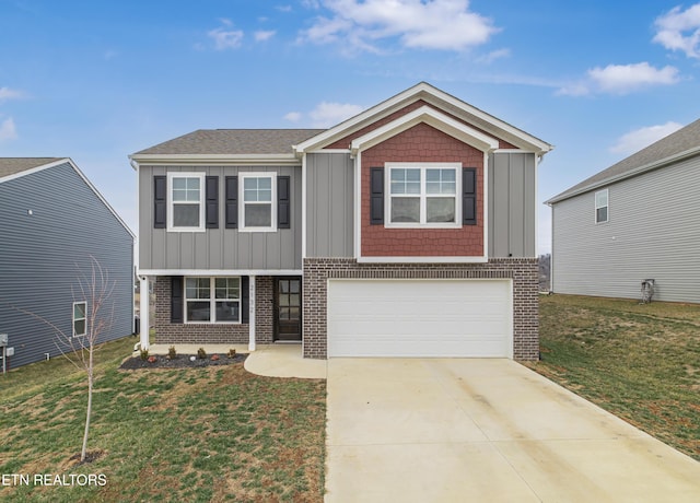 view of front of home featuring a garage and a front lawn