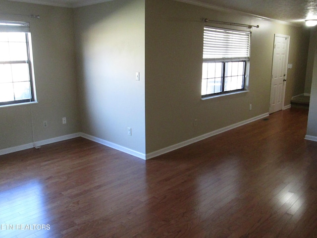 empty room featuring a healthy amount of sunlight and dark hardwood / wood-style flooring