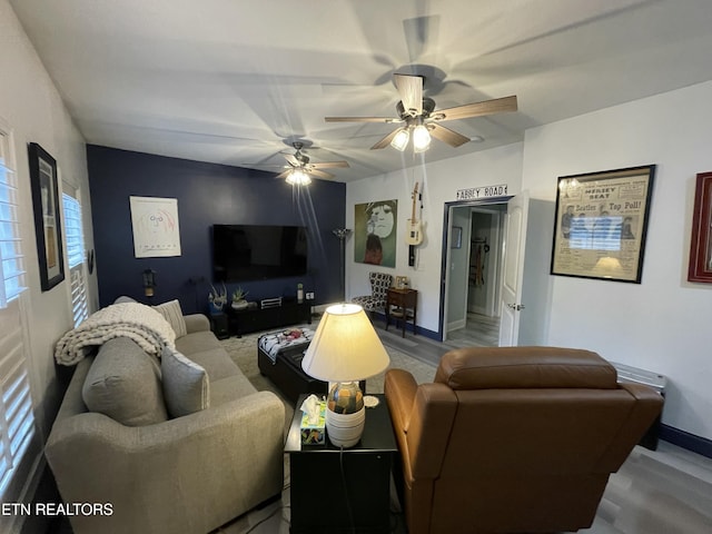 living room with ceiling fan