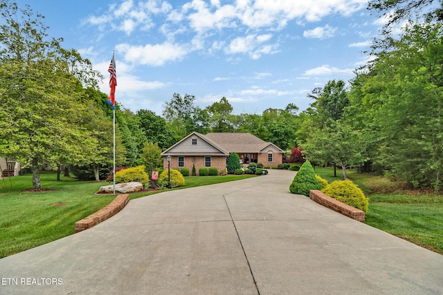 56 Westridge Ct, Fairfield Glade, TN 38558 - view of front facade featuring curved driveway, a front yard, and brick siding