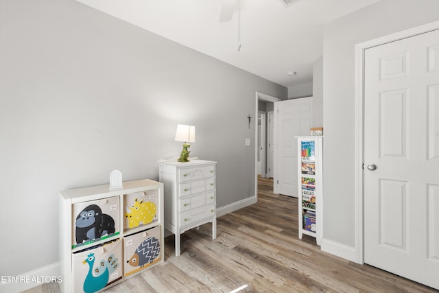 interior space featuring ceiling fan and light hardwood / wood-style floors