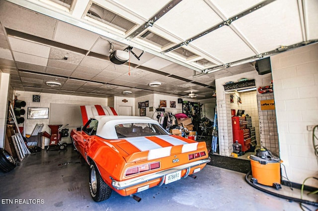 garage with a garage door opener