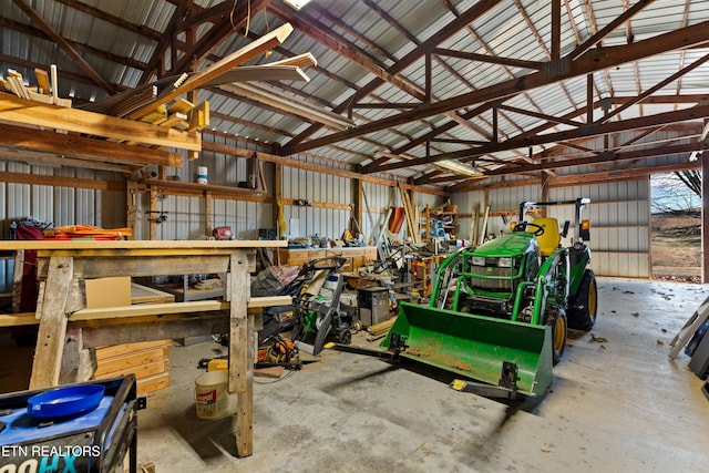 garage featuring a workshop area