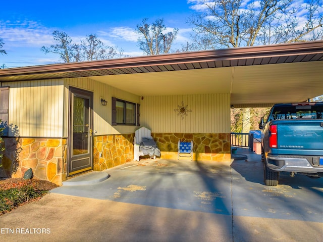 exterior space featuring a carport