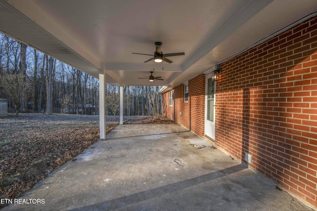 view of patio featuring ceiling fan