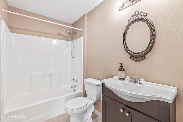 full bathroom with vanity,  shower combination, tile patterned floors, and toilet