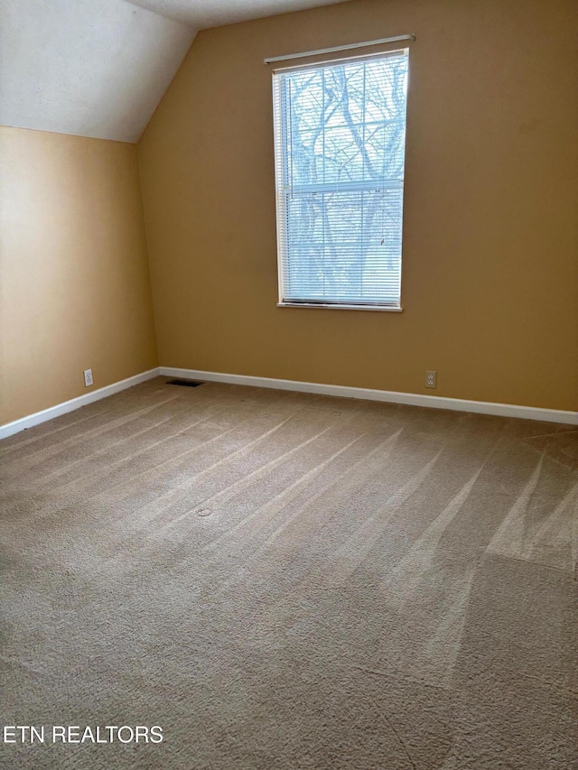 bonus room with lofted ceiling and carpet floors