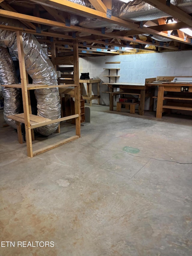 basement featuring a workshop area