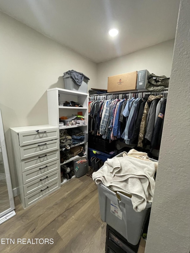 walk in closet with hardwood / wood-style flooring