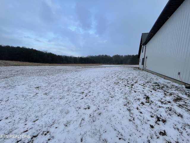 view of yard layered in snow