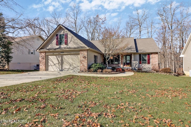 ranch-style home featuring a porch and a front yard