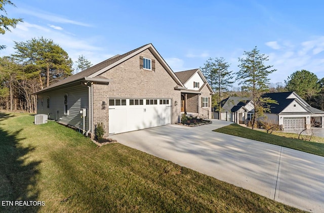 view of front of property with cooling unit and a front yard