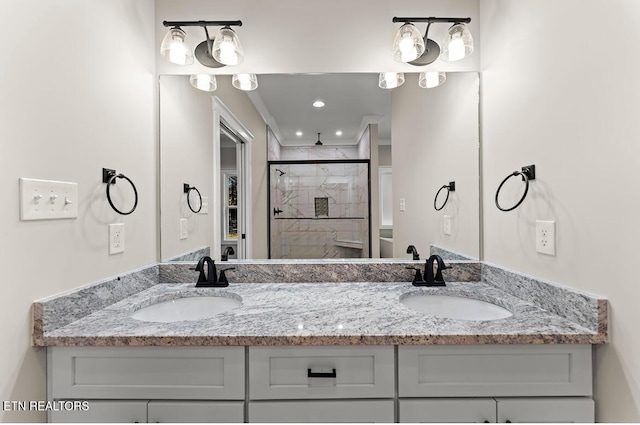 bathroom featuring vanity and walk in shower