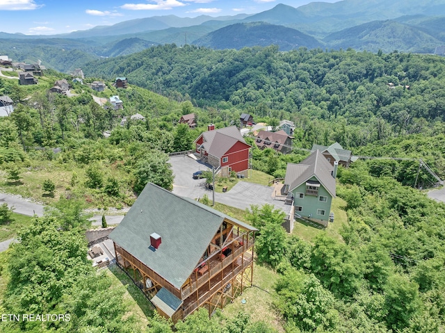 birds eye view of property featuring a mountain view