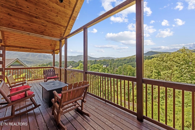 deck with a mountain view