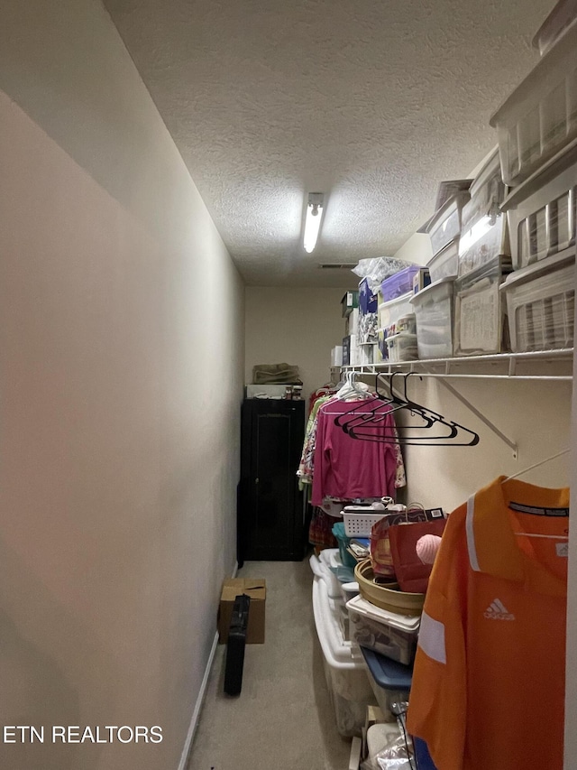 walk in closet featuring carpet flooring